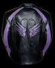 WOMEN'S MOTORCYCLE RIDING PURPLE LEATHER JACKET W/WINGS AT BACK & 2 GUNPOCKETS