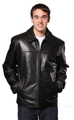 Men's Plain traditional zipper front leather jacket with 2 pockets butter soft leather