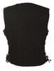 MOTORCYCLE LADIES BLK DENIM OPEN NECK VEST W/4 SNAP BUTTONS W/SIDE LACES