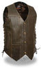 MEN'S 10 POCKET DISTRESSED Retro BROWN LEATHER VEST 2 GUN POCKETS