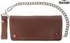 MEN'S MOTORCYCLE DARK BROWN BIKER BIFOLD LEATHER SILVER CHAIN WALLET NEW
