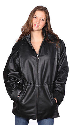 WOMEN'S MID-LENGTH PARKA GENIUNE LEATHER REMOVABLE LINING & HOOD VERY SOFT 