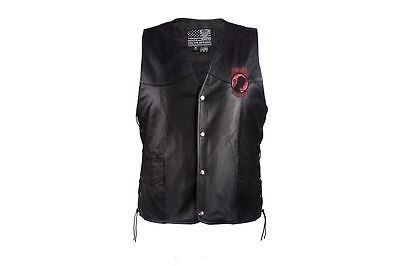MEN'S MOTORCYCLE POW MIA EMBOSSED FRONT BACK SIDE LACE LEATHER VEST SOFT LEATHER