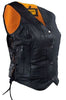 Women's riding 7 Pocket biker Blk leather vest with 2 gun pockets inside