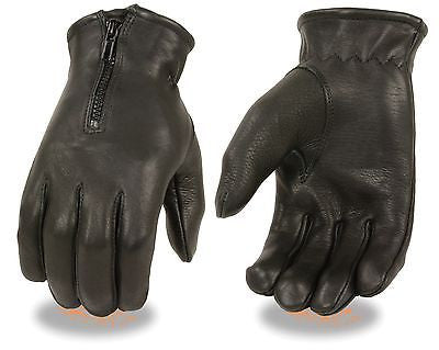 MEN'S UNLINED DRIVING GLOVES VERY SOFT LEATHER DEER SKIN WITH ZIPPER BLACK COLOR 