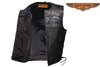 MEN'S SKULL LEATHER VEST WITH REFLECTIVE FEATURE W/2GUN POCKETS & SIDE LACES