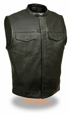 MEN'S SON OF ANARCHY LEATHER MOTORCYCLE VEST 1 GUN POCKET INSIDE SNAP CLOSURE