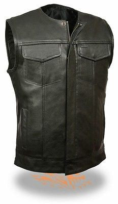 MEN'S SON OF ANARCHY LEATHER MOTORCYCLE VEST 2 GUN POCKETS INSIDE PREMIUM