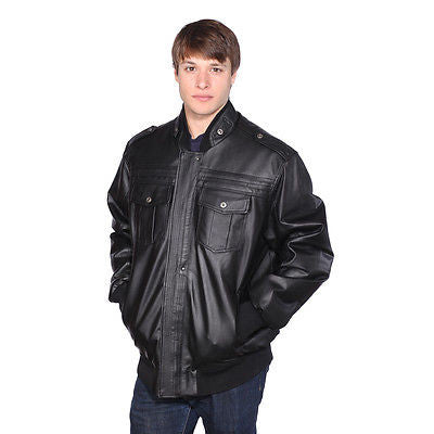 MEN'S BLK BOMER LEATHER JACKET WITH ZIPOUT LINNING INSIDE 5 POCKETS VERY WARMNEW