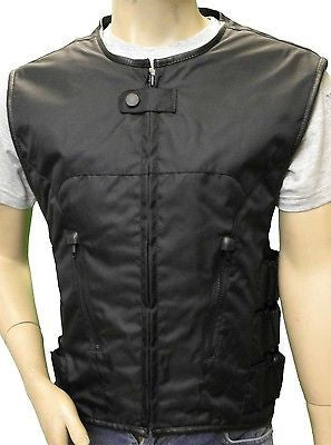 MEN'S BIKER UPDATED BLACK SWAT TEAM STYLE TEXTILE MOTORCYCLE VEST NEW