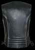 WOMEN'S MOTORCYCLE BLACK LEATHER VEST WITH SIDE LACE AND REFLECTIVE PIPING NEW