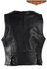 Motorcycle women's biker blk leather front zipper vest with 2 Gun pockets