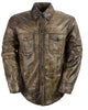 Men's Light weight distressed brn leather shirt with 2 Gun pockets inside