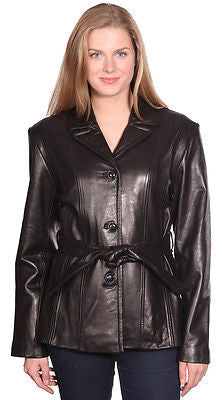 Women's Button down butter soft nz lamb skin leather jacket with belt 