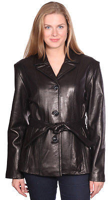 Women's Button down butter soft nz lamb skin leather jacket with belt