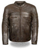 MEN'S MOTORCYCLE RETRO BROWN LEATHER JACKET WITH 2 GUN POCKETS INSIDE