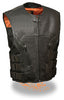 Men's Motorcycle Biker Updated Swat team style leather vest W/2 Gun pockets