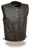 MEN'S LEATHER MOTORCYCLE 6 POCKET CLUB VEST WITH SIDE LACES VERY SOFT COW