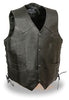 Men's Motorcycle Side Lace Blk leather vest with Skull & Wings back embossed