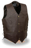 Men's Motorcycle Brn Side Lace leather vest with Indian Head Back