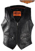 Motorcycle women's biker blk leather front zipper vest with 2 Gun pockets