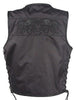 MEN'S MOTORCYCLE SKULL TEXTLE VEST W/2GUN POCKETS & SIDE LACES WITH LEATHER TRIM