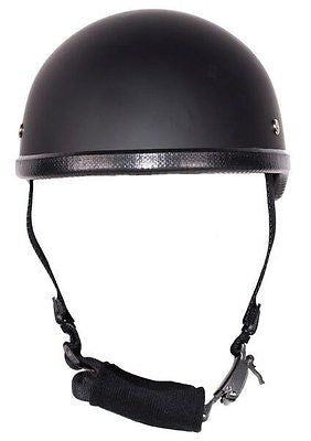 MOTORCYCLE FLAT BLACK SKULL CAP NOVELTY HELMET BLACK W/CHIN STRAP GREAT PRICENEW