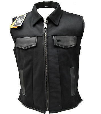 MEN'S SON OF ANARCHY SHIRT COLLAR CANVAS MOTORCYCLE VEST 2 GUN POCKETS NEW
