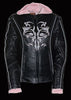 WOMEN'S MOTORCYCLE RIDING BLK/PINK LEATHER JACKET W/REFLECTIVETRIBAL DETAILNAKED
