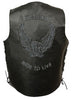 Men's Motorcycle Blk Side Lace leather vest with Live to Ride embossed back