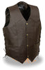 Men's Motorcycle Retro Brn Side Lace Leather vest with Skull & Wings back embossed