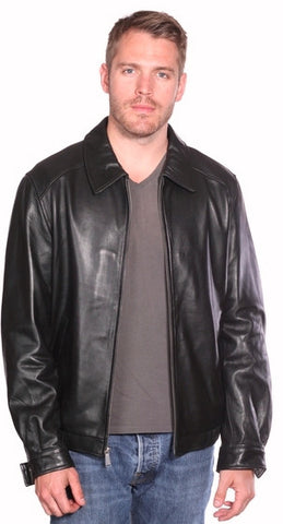 Men's Blk Classic traditional bomer leather jacket with bottom elastics