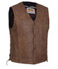 Men's 10 Pocket Brn Antiqe Vintage Tan 10 Pocket Leather vest with 2 Gun pockets inside