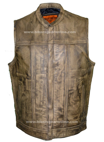 Men's Riding son of anarcy distressed brn leather vest single panel back