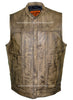 Men's Riding son of anarcy distressed brn leather vest single panel back