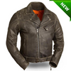 Men's Motorcycle updated biker old school leather jacket police style with belt