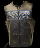 MEN'S SKULL LEATHER VEST WITH REFLECTIVE FEATURE W/2GUN POCKETS & SIDE LACES