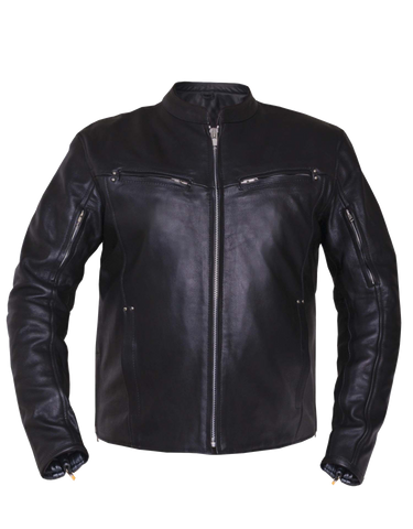 Men's Motorcycle riding Blk Scoter Vented leather jacket with 2 Gun pockets inside