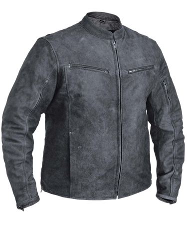 Men's Motorcycle riding Distressed Tombstone Grey Vented leather jacket with 2 Gun pockets inside