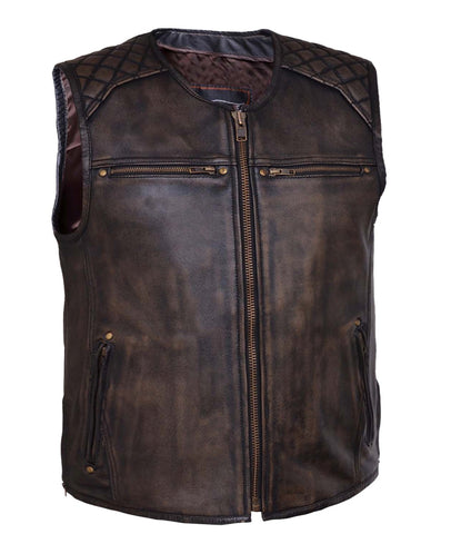 Men's Retro Brn Montana 6 Pocket Premium Leather Vest