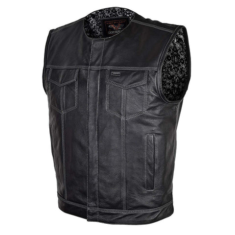 Mens Motorcycle Paisley Liner Collarless premium leather Son of anarcy Exterior Gunpocket Vest