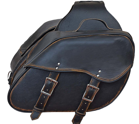Motorcycle Riding 2 Pc Blk Antiqe Rub off Genuine Leather Throw over Saddlebag with quick release