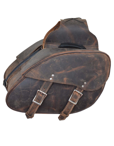 Motorcycle 2 Pc waterproof Distressed Brown Real Leather saddlebag luggage 