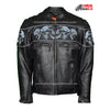 MEN'S MOTORCYCLE REFLECTIVE SKULL LEATHER JACKET W/GUN POCKETS
