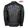 MEN'S MOTORCYCLE REFLECTIVE SKULL LEATHER JACKET W/GUN POCKETS