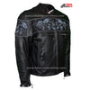 MEN'S MOTORCYCLE REFLECTIVE SKULL LEATHER JACKET W/GUN POCKETS