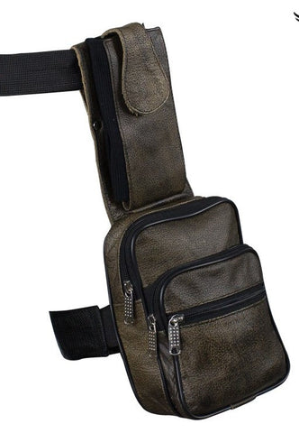 Motorcycle Riding Thigh fanny pack bag distressed brn leather with gun pocket