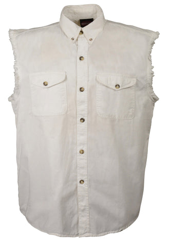 Men's Motorcycle White Cotton Half Sleeve Cut off shirt with fryed sleeves 