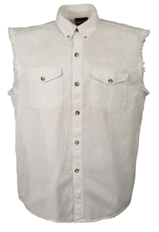 Men's Motorcycle White Cotton Half Sleeve Cut off shirt with fryed sleeves