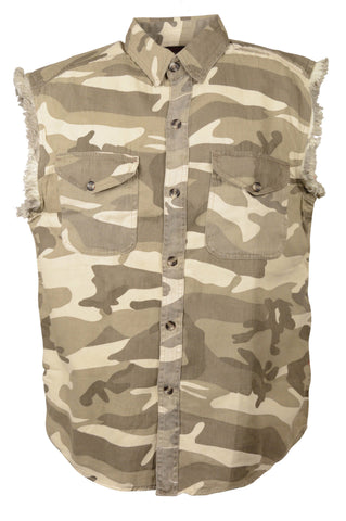 Men's Motorcycle Sand Camo Cotton Half Sleeve Cut off shirt